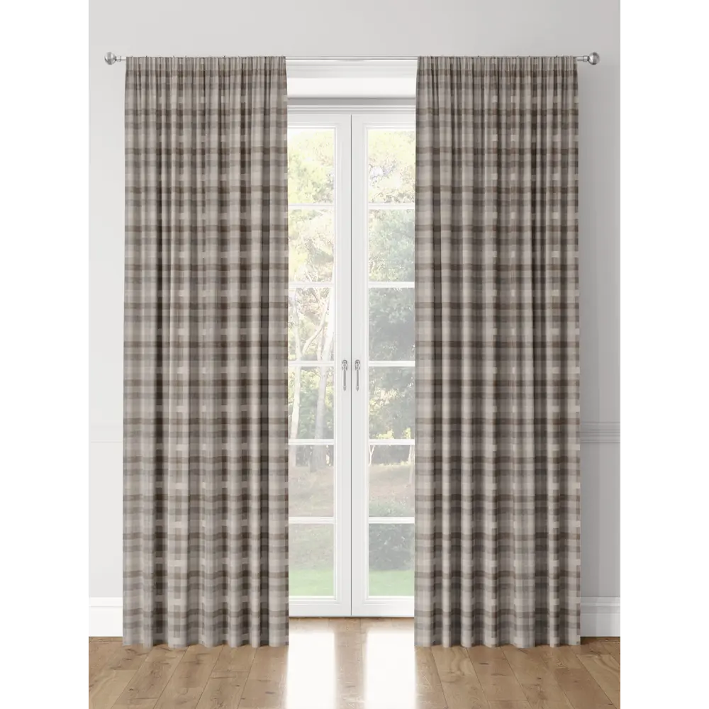 Фото 3 Шторы на шторной ленте decoracion В клетку Буффало #33072501, 145x275см, цвет серый и коричневый Фото 3 Шторы на шторной ленте decoracion В клетку Буффало #33072501, 145x275см, цвет серый и коричневый