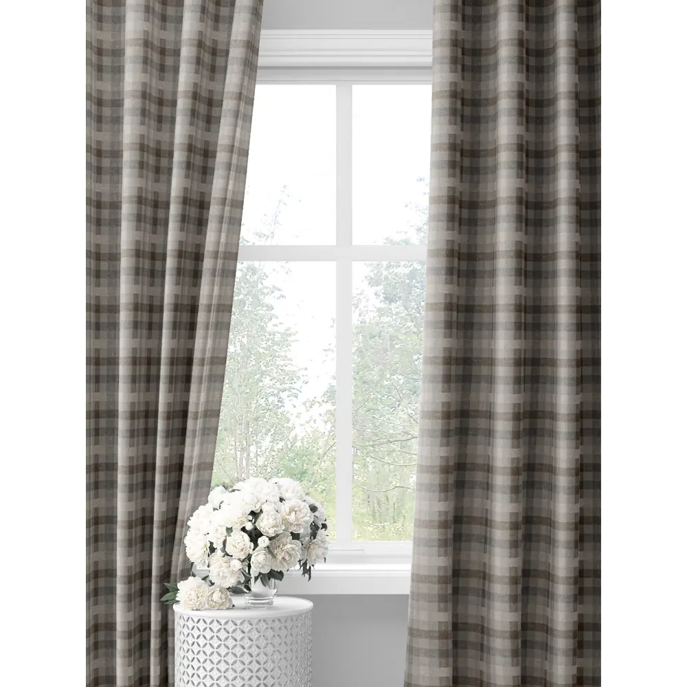 Фото Шторы на шторной ленте decoracion В клетку Буффало #33072501, 145x275см, цвет серый и коричневый Фото Шторы на шторной ленте decoracion В клетку Буффало #33072501, 145x275см, цвет серый и коричневый