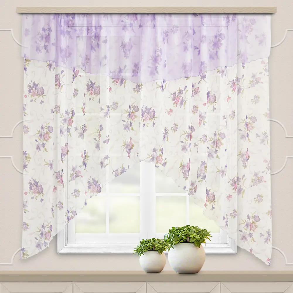 Фото Комплект штор на шторной ленте Witerra для кухни Нимфа 300x180 см цвет сирень Фото Комплект штор на шторной ленте Witerra для кухни Нимфа 300x180 см цвет сирень