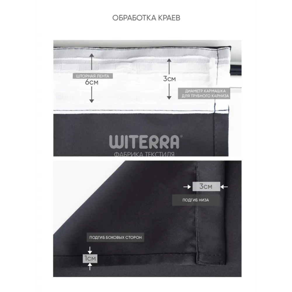 Фото 6 Комплект штор на шторной ленте для кухни Witerra матовый 135x180 см цвет черный Фото 6 Комплект штор на шторной ленте для кухни Witerra матовый 135x180 см цвет черный