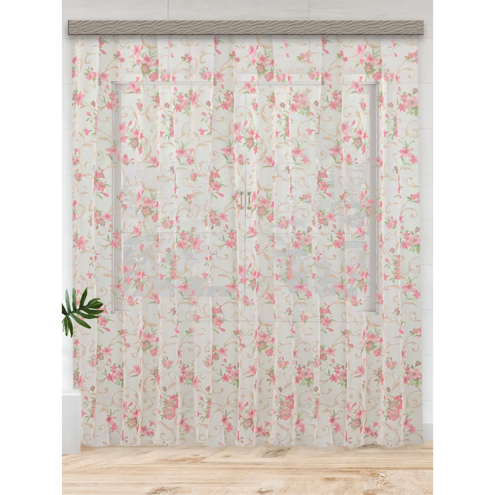 Фото Штора на шторной ленте Witerra Лилии 300x260 см цвет красный