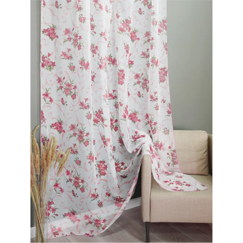 Фото 2 Штора на шторной ленте Witerra Лилии 300x260 см цвет красный