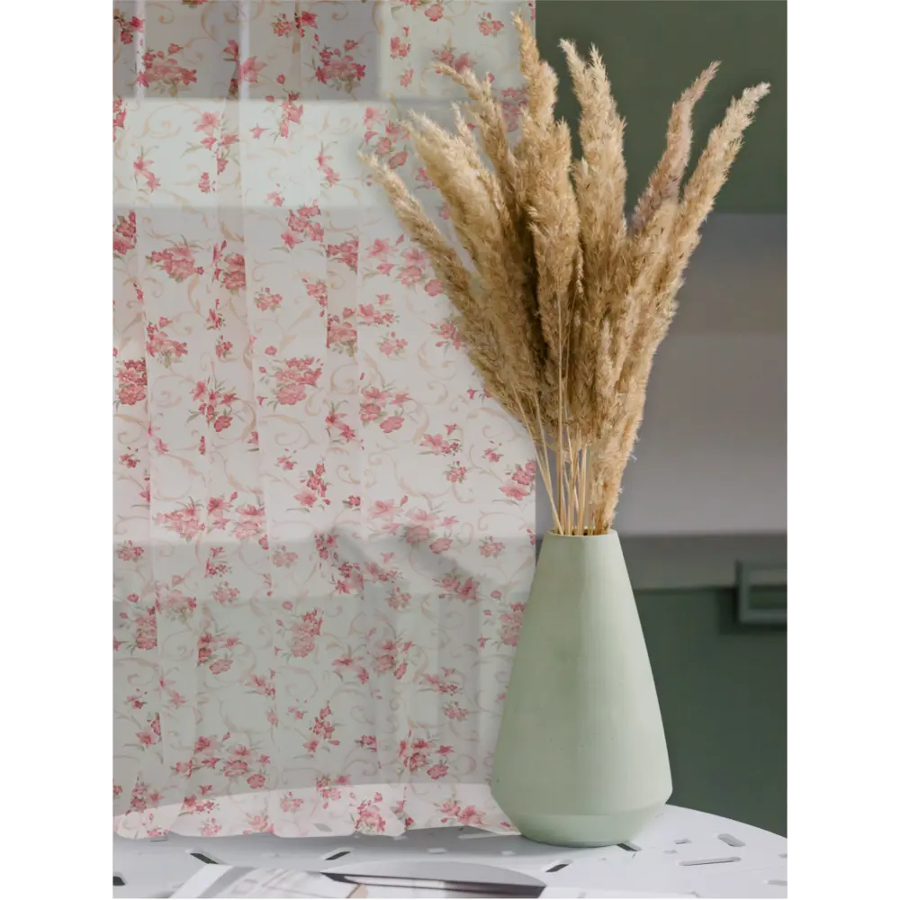 Фото 2 Тюль на шторной ленте Witerra Лилии 140x180 см цвет красный