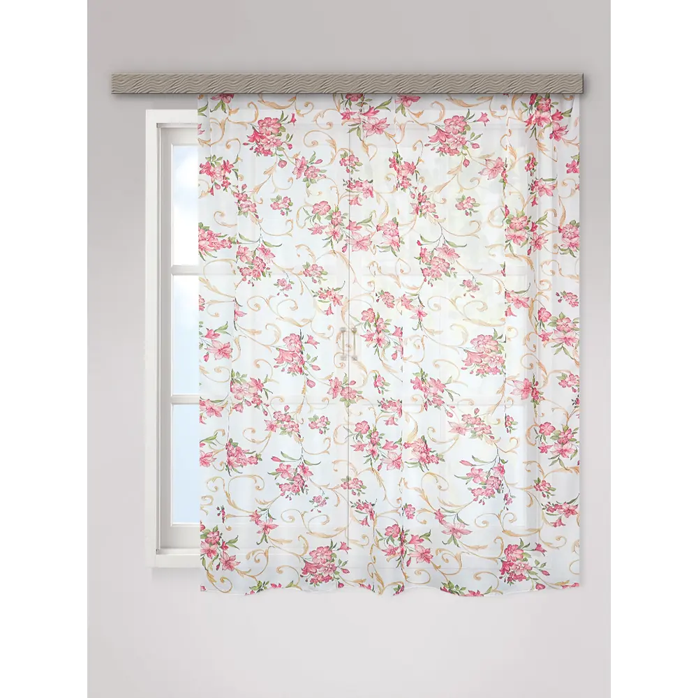 Фото Тюль на шторной ленте Witerra Лилии 140x180 см цвет красный