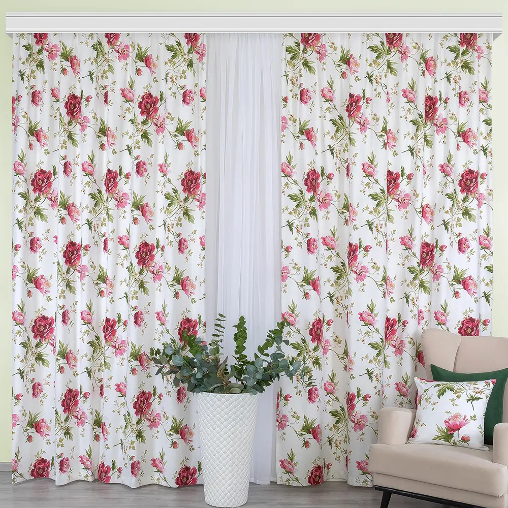 Фото Комплект штор на шторной ленте Altali Джейн Эйр 150x270 см цвет бежевый/зеленый/бордовый Фото Комплект штор на шторной ленте Altali Джейн Эйр 150x270 см цвет бежевый/зеленый/бордовый