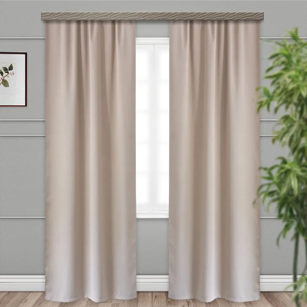 Фото Комплект штор на шторной ленте матовый блэкаут Witerra 135x260 см цвет бежевый