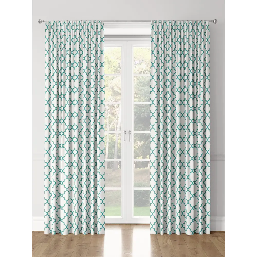Фото 3 Шторы на шторной ленте decoracion Утонченная геометрия #33174004, 145x275см, цвет белый и бирюзовый Фото 3 Шторы на шторной ленте decoracion Утонченная геометрия #33174004, 145x275см, цвет белый и бирюзовый