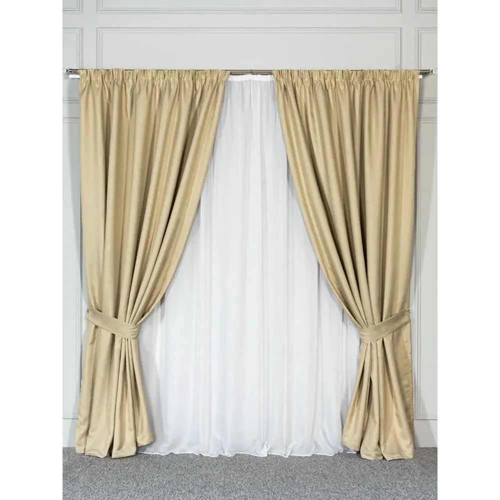Фото 3 Комплект штор на шторной ленте Daily By T Остин 400x270см цвет бежевый Фото 3 Комплект штор на шторной ленте Daily By T Остин 400x270см цвет бежевый