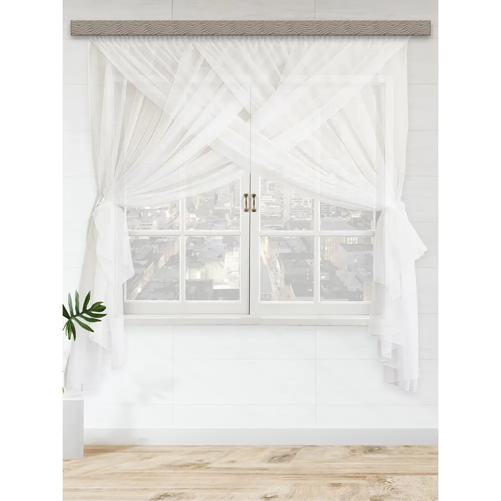 Фото Комплект штор на шторной ленте Witerra для кухни Лиана 300x200 см цвет белый Фото Комплект штор на шторной ленте Witerra для кухни Лиана 300x200 см цвет белый