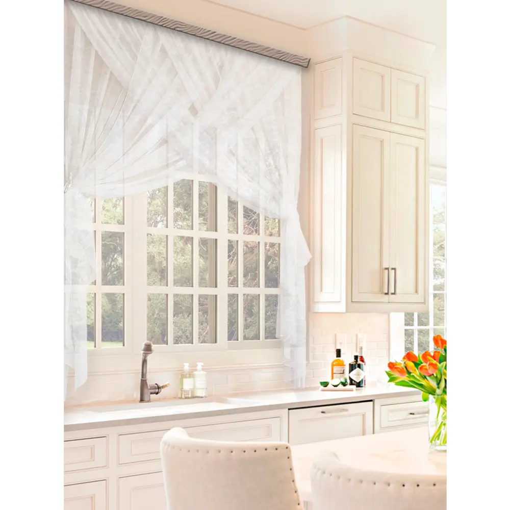 Фото 2 Комплект штор на шторной ленте Witerra для кухни Лиана 300x200 см цвет белый Фото 2 Комплект штор на шторной ленте Witerra для кухни Лиана 300x200 см цвет белый