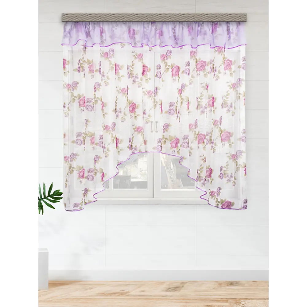 Фото Комплект штор на шторной ленте Witerra для кухни Кантри 285x160 см цвет сирень Фото Комплект штор на шторной ленте Witerra для кухни Кантри 285x160 см цвет сирень