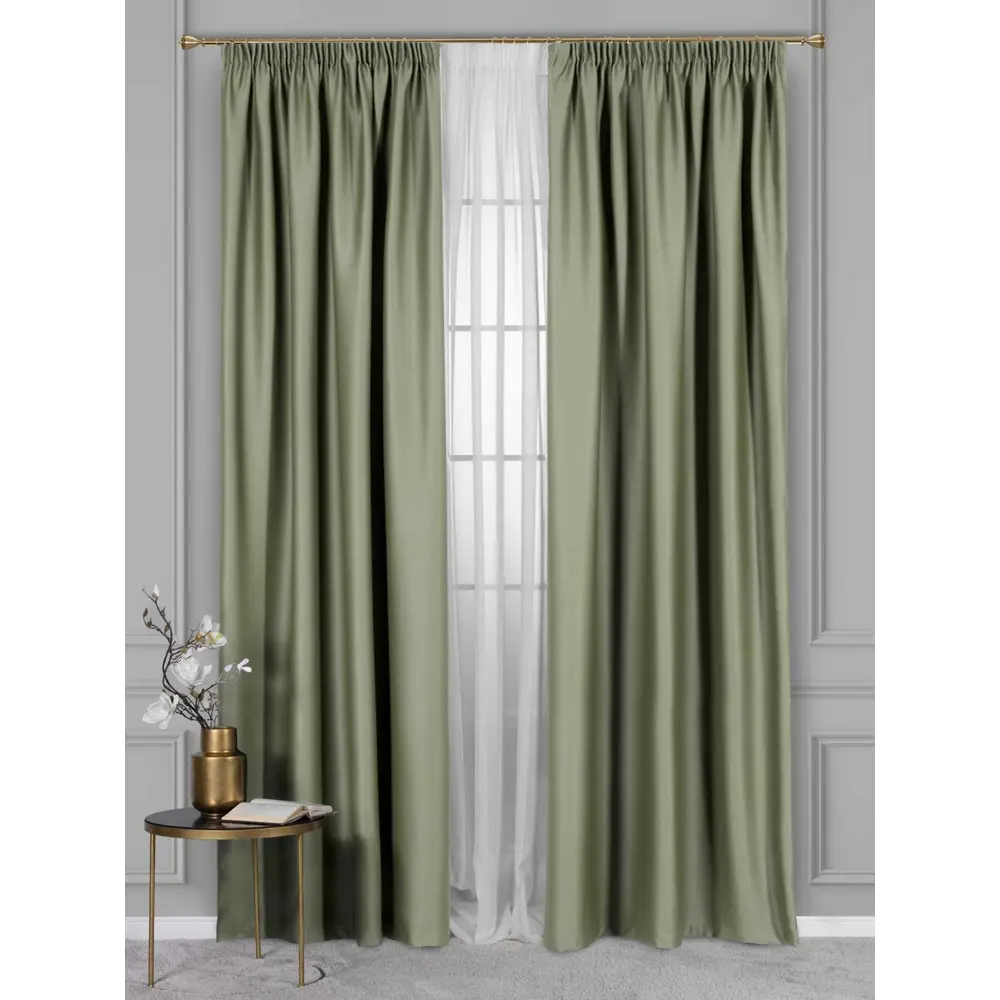 Фото 2 Комплект штор на шторной ленте Daily by T Nathaniel 400x270 см цвет зеленый Фото 2 Комплект штор на шторной ленте Daily by T Nathaniel 400x270 см цвет зеленый