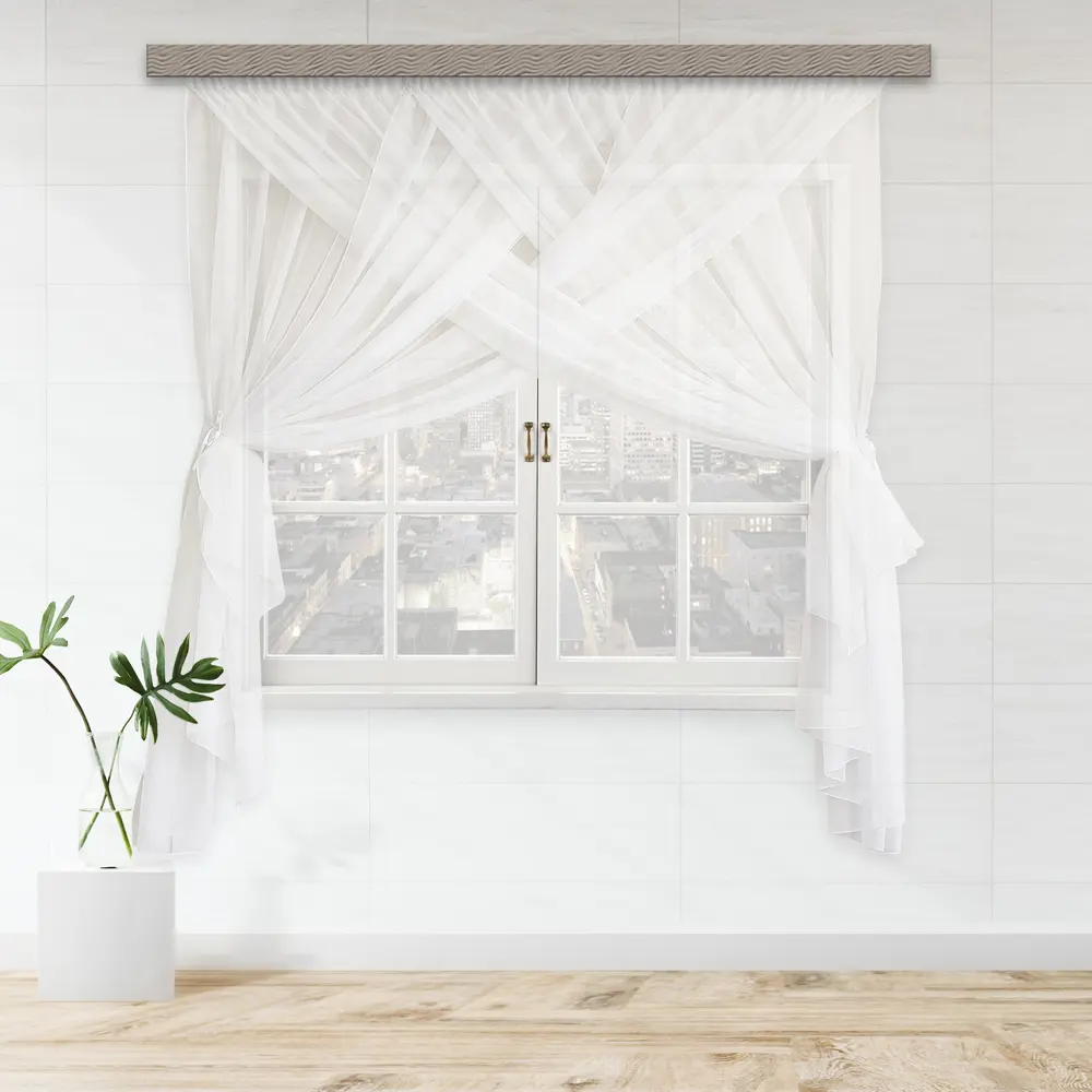 Фото Комплект штор на шторной ленте Witerra Лиана вуаль 300x200 см цвет белый Фото Комплект штор на шторной ленте Witerra Лиана вуаль 300x200 см цвет белый