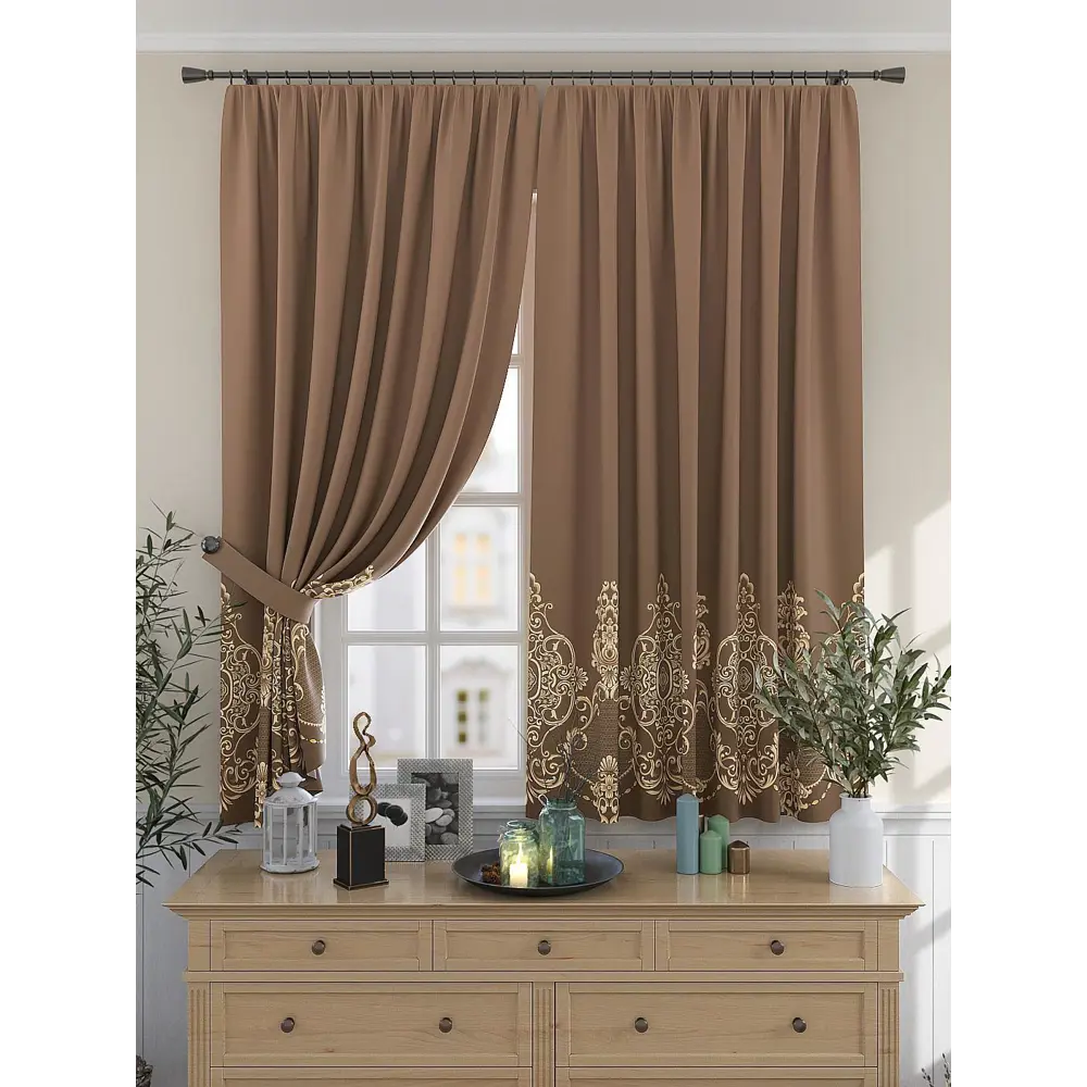 Фото Штора на шторной ленте для кухни Helga Гроунди 150x180 см цвет коричневый