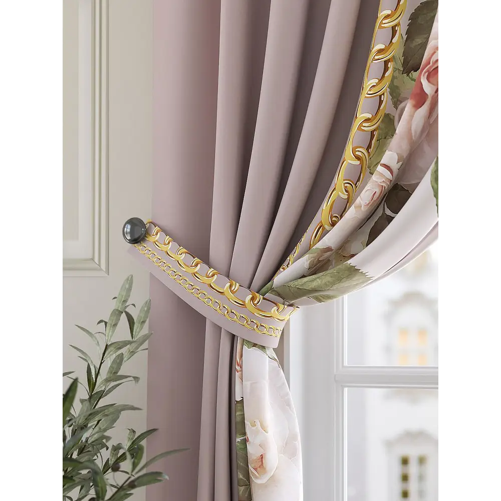 Фото 2 Штора на шторной ленте для кухни Helga Тара HL-925215 150x180 см цвет бежевый