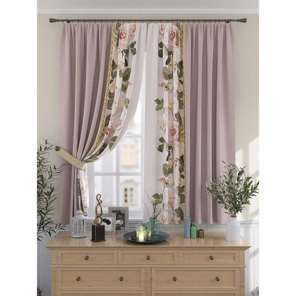 Фото Штора на шторной ленте для кухни Helga Тара HL-925215 150x180 см цвет бежевый