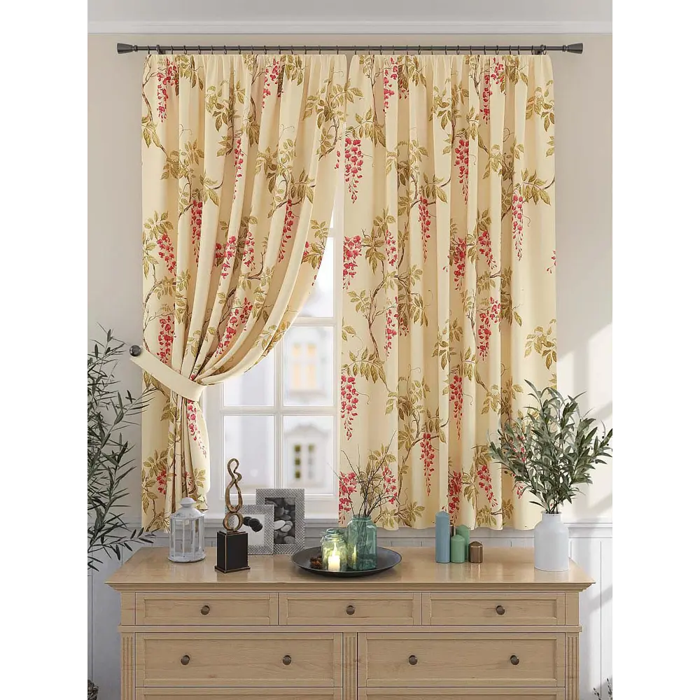 Фото Штора на шторной ленте для кухни Helga Илонра 150x180 см цвет бежевый