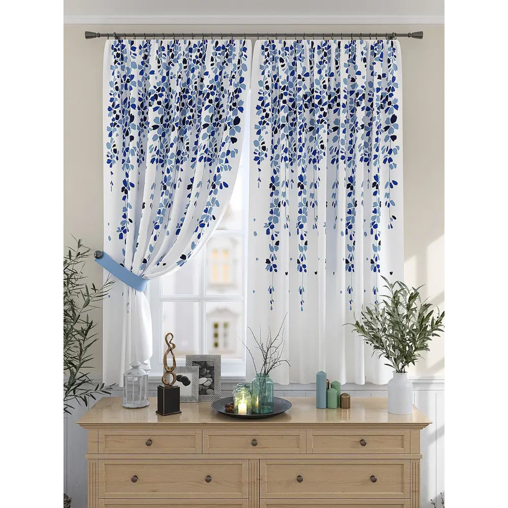 Фото Штора на шторной ленте для кухни Helga Ромиронс HL-925554 150x180 см цвет белый