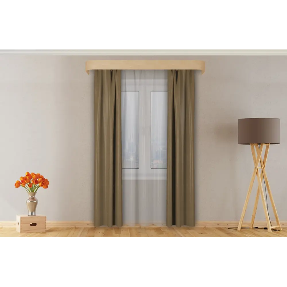 Фото Штора на шторной ленте Eleganta Venera 400x270 см цвет оливковый