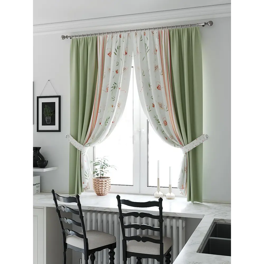 Фото Штора на шторной ленте для кухни Helga Кронквирс 150x180 см цвет белый Фото Штора на шторной ленте для кухни Helga Кронквирс 150x180 см цвет белый