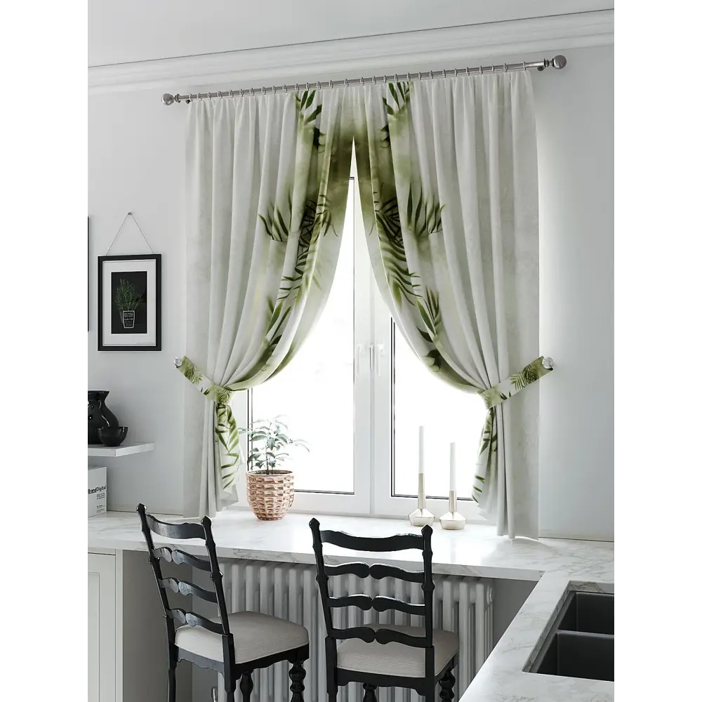 Фото Штора на шторной ленте для кухни Helga Морквионс 150x180 см цвет белый Фото Штора на шторной ленте для кухни Helga Морквионс 150x180 см цвет белый