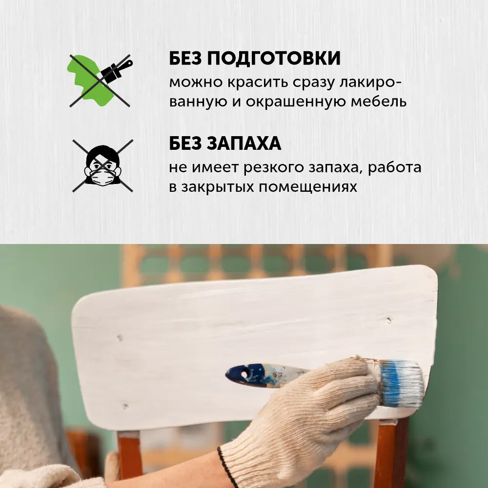 Фото 4 Краска меловая для мебели и декора PaintGuard Меловой бархат без запаха матовая ментол 0.5 л