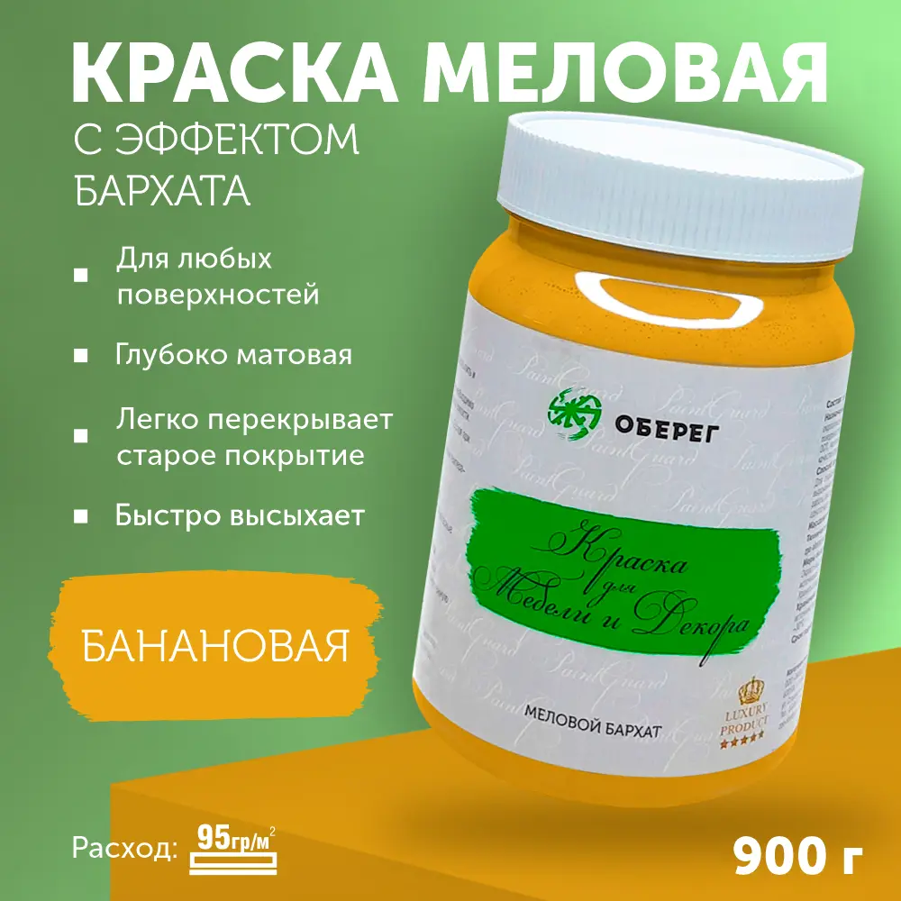 Фото Краска меловая для мебели и декора PaintGuard Меловой бархат без запаха матовая банановая 0.7 л