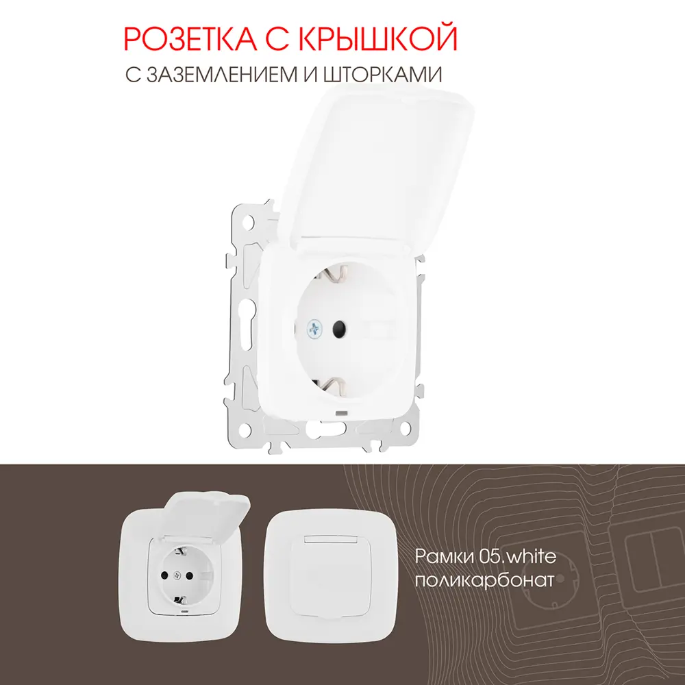 Фото Розетка встраиваемая Arte milano 205.41-1.white с заземлением шторками и крышкой цвет белый
