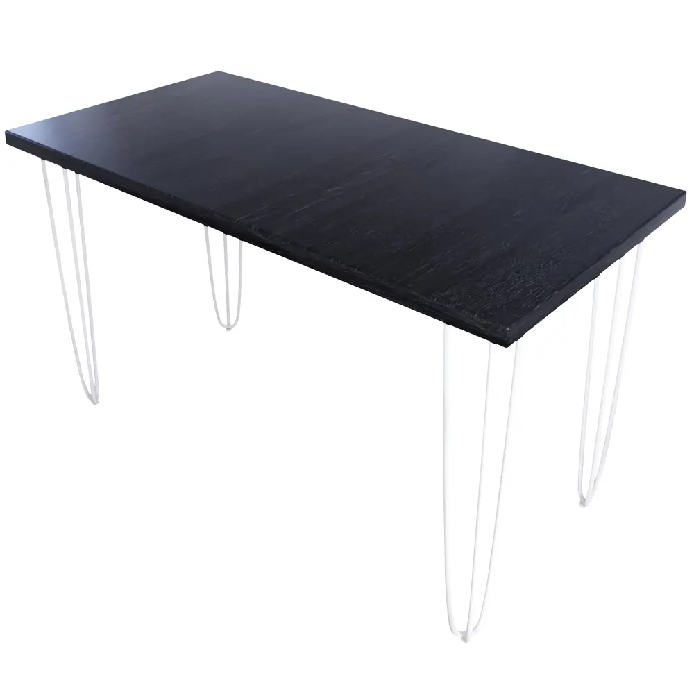 Фото Кухонный стол прямоугольный со столешницей Solarius Loft 130x60 см и белых металлических ножках-шпилькахМассив сосны цвет черный Фото Кухонный стол прямоугольный со столешницей Solarius Loft 130x60 см и белых металлических ножках-шпилькахМассив сосны цвет черный