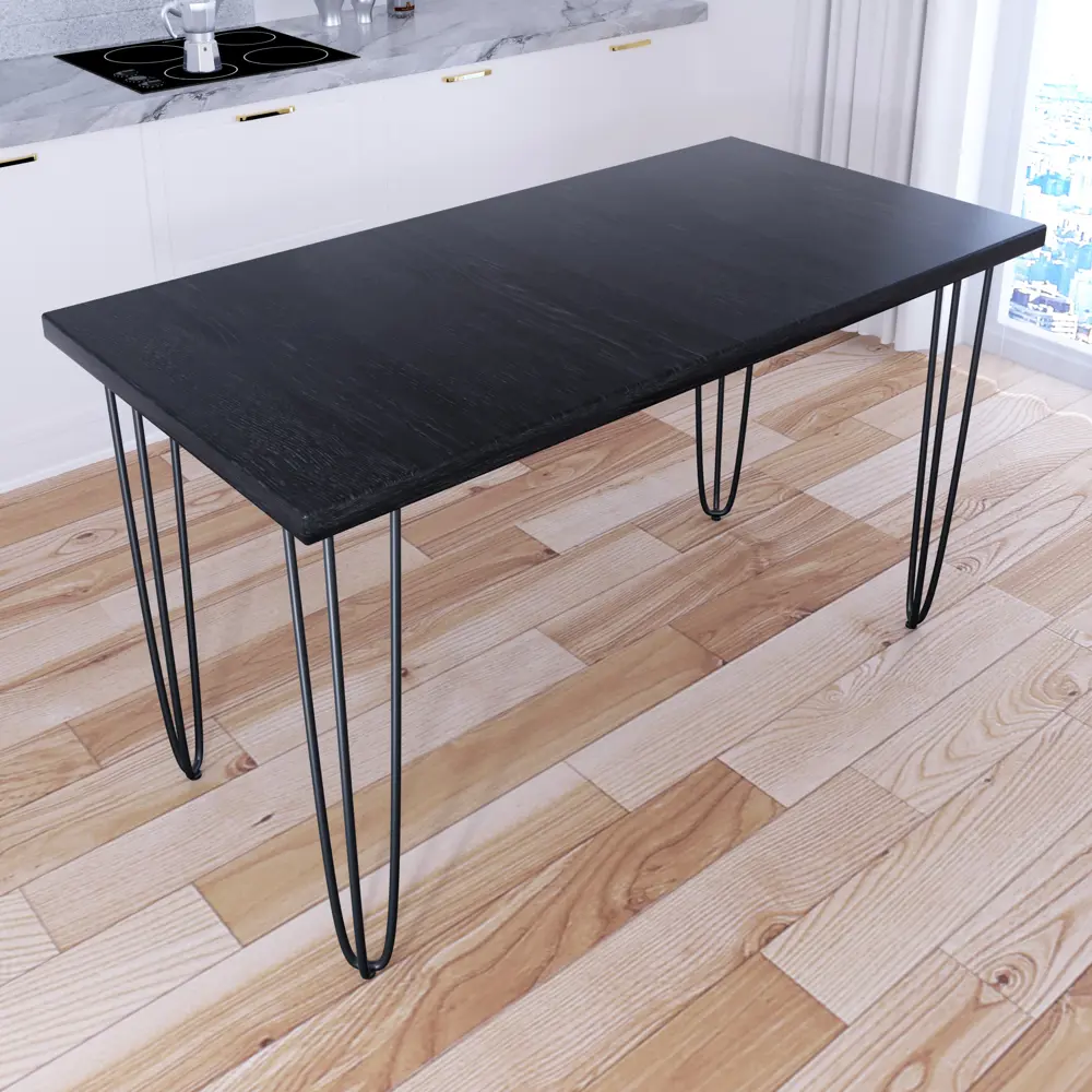 Фото 2 Кухонный стол прямоугольный со столешницей Solarius Loft 140x80 см и черных металлических ножках-шпилькахмассив сосны цвет черный Фото 2 Кухонный стол прямоугольный со столешницей Solarius Loft 140x80 см и черных металлических ножках-шпилькахмассив сосны цвет черный