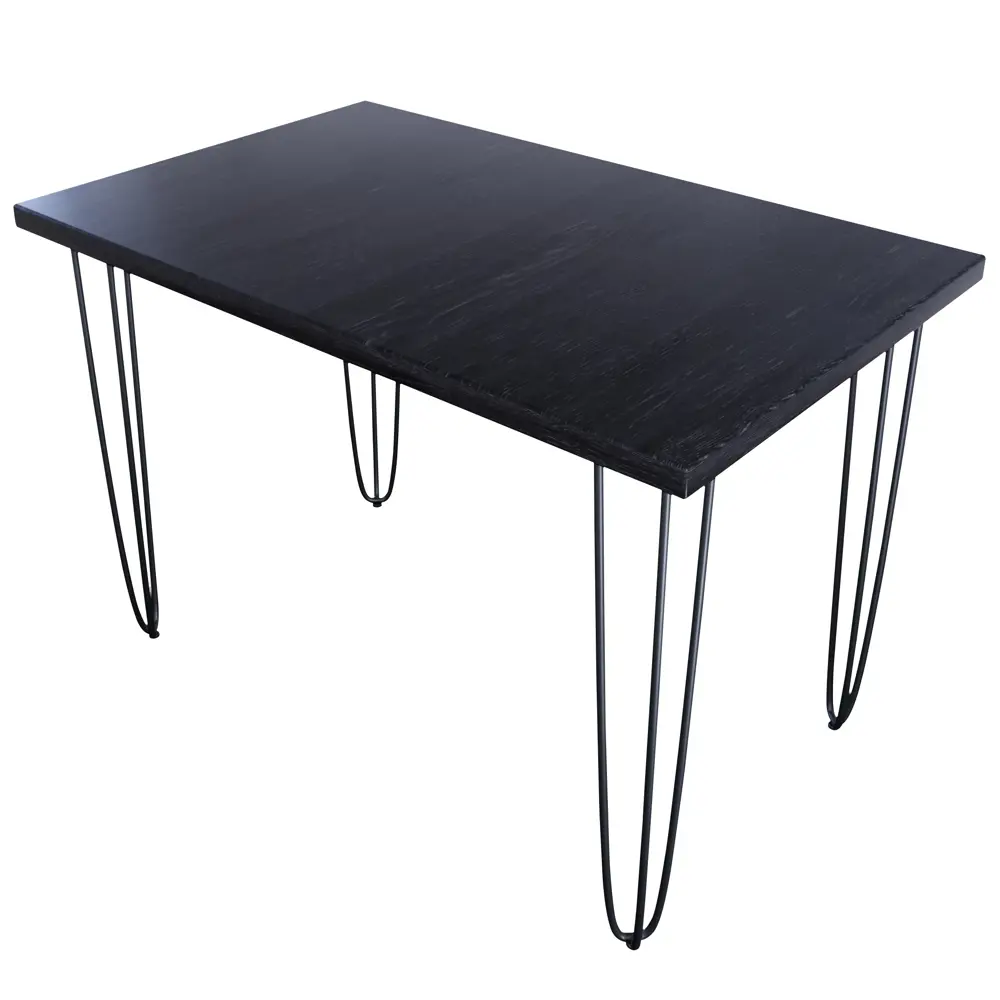Фото Кухонный стол прямоугольный со столешницей Solarius Loft 120x75 см и черных металлических ножках-шпилькахмассив сосны цвет черный Фото Кухонный стол прямоугольный со столешницей Solarius Loft 120x75 см и черных металлических ножках-шпилькахмассив сосны цвет черный