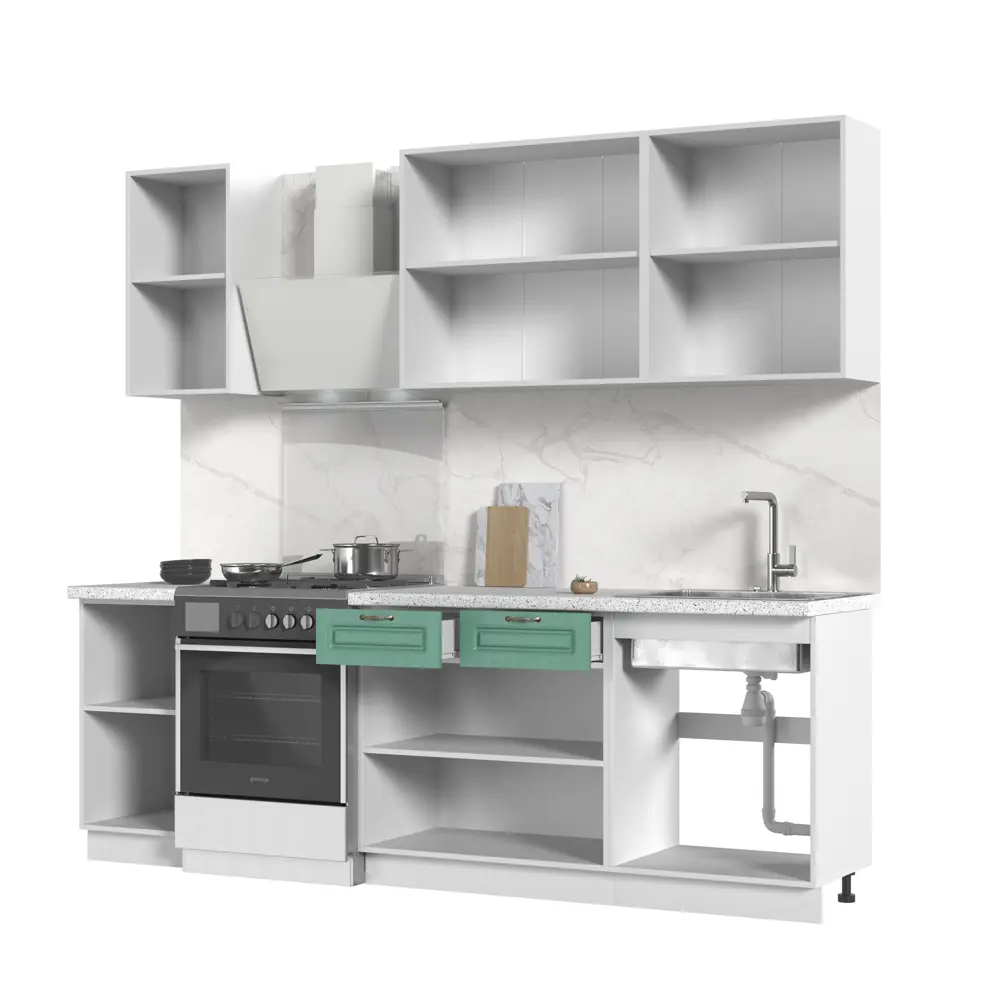 Фото 2 Кухонный гарнитур Стендмебель Модена 180x217x60 см ЛДСП цвет дуб бирюзовый/белый Фото 2 Кухонный гарнитур Стендмебель Модена 180x217x60 см ЛДСП цвет дуб бирюзовый/белый