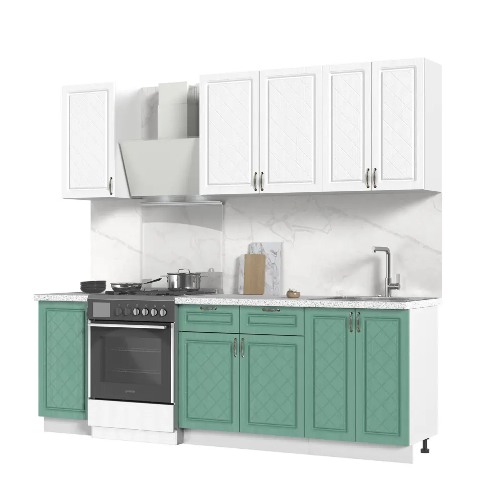 Фото Кухонный гарнитур Стендмебель Модена 180x217x60 см ЛДСП цвет дуб бирюзовый/белый Фото Кухонный гарнитур Стендмебель Модена 180x217x60 см ЛДСП цвет дуб бирюзовый/белый