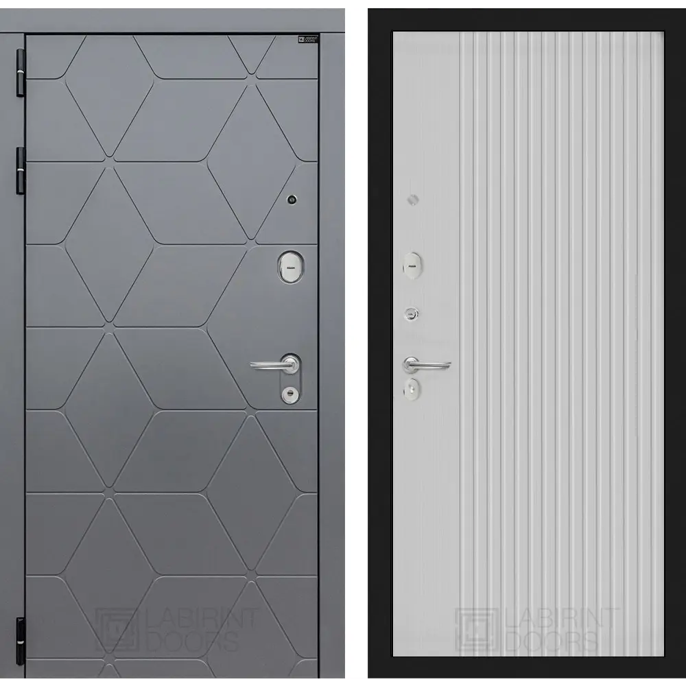 Фото Входная дверь Labirintdoors Космо с панелью Хомс левый 205x88см цвет графит софт/белый софт рельеф Фото Входная дверь Labirintdoors Космо с панелью Хомс левый 205x88см цвет графит софт/белый софт рельеф
