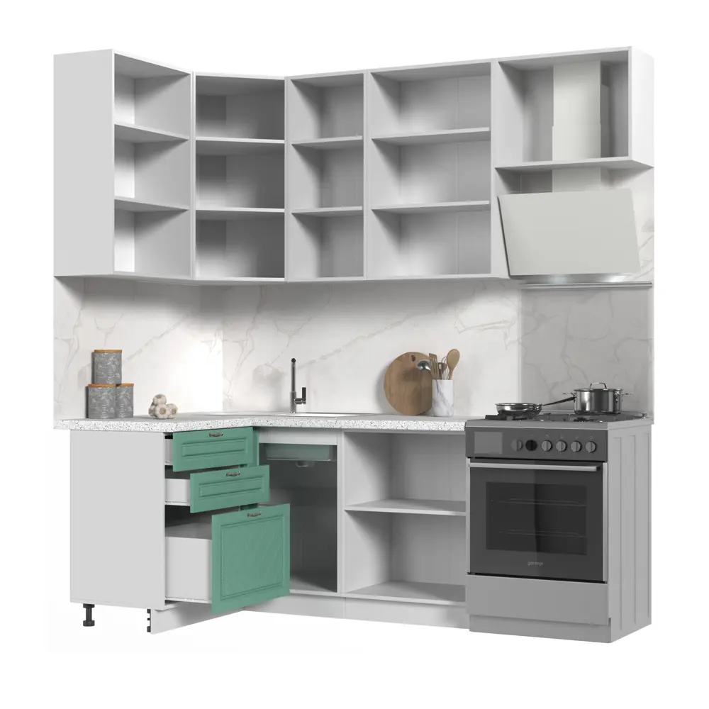 Фото 2 Кухонный гарнитур Стендмебель МоденаКГ120-160в-БДБр 160x237x60 см ЛДСП цвет дуб бирюзовый Фото 2 Кухонный гарнитур Стендмебель МоденаКГ120-160в-БДБр 160x237x60 см ЛДСП цвет дуб бирюзовый
