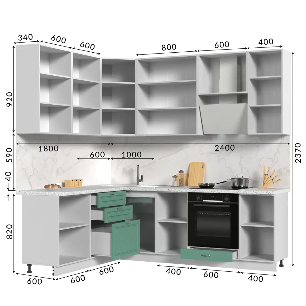 Фото 3 Кухонный гарнитур Стендмебель МоденаКГ180-240в-БДБр 240x237x60 см ЛДСП цвет дуб бирюзовый Фото 3 Кухонный гарнитур Стендмебель МоденаКГ180-240в-БДБр 240x237x60 см ЛДСП цвет дуб бирюзовый