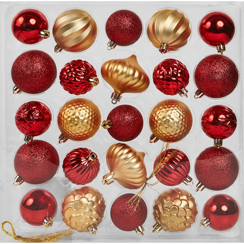 Фото 2 Набор новогодних шаров Christmas ø5-6 см цвет красный 25 шт. Фото 2 Набор новогодних шаров Christmas ø5-6 см цвет красный 25 шт.