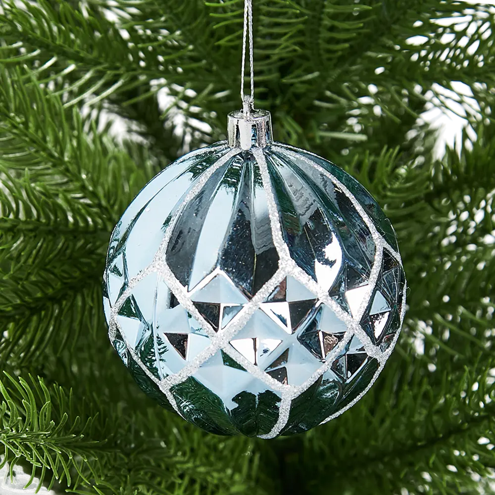 Фото 3 Елочное украшение Шар с объемным узором Christmas ø8 см цвет синий Фото 3 Елочное украшение Шар с объемным узором Christmas ø8 см цвет синий
