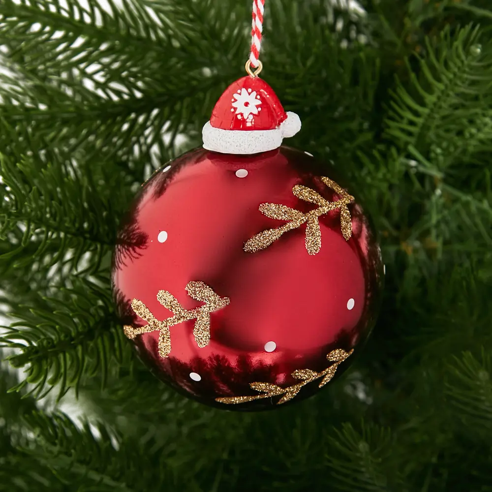 Фото 3 Елочное украшение Шар со шляпкой Christmas ø8 см цвет красный Фото 3 Елочное украшение Шар со шляпкой Christmas ø8 см цвет красный