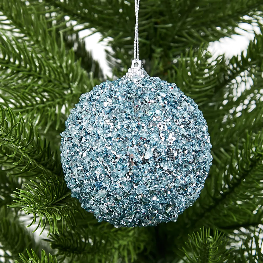 Фото Елочное украшение Шар с голубыми блестками Christmas ø8 см цвет синий новогодний Фото Елочное украшение Шар с голубыми блестками Christmas ø8 см цвет синий новогодний