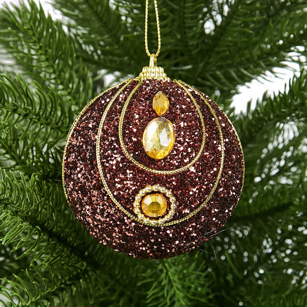 Фото Елочное украшение Шар с узором из блесток Christmas ø8 см цвет коричневый Фото Елочное украшение Шар с узором из блесток Christmas ø8 см цвет коричневый