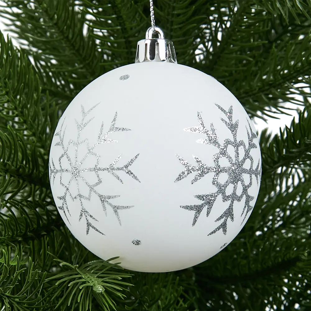 Фото Елочное украшение Шар с узором Christmas ø7.8 см цвет белый Фото Елочное украшение Шар с узором Christmas ø7.8 см цвет белый