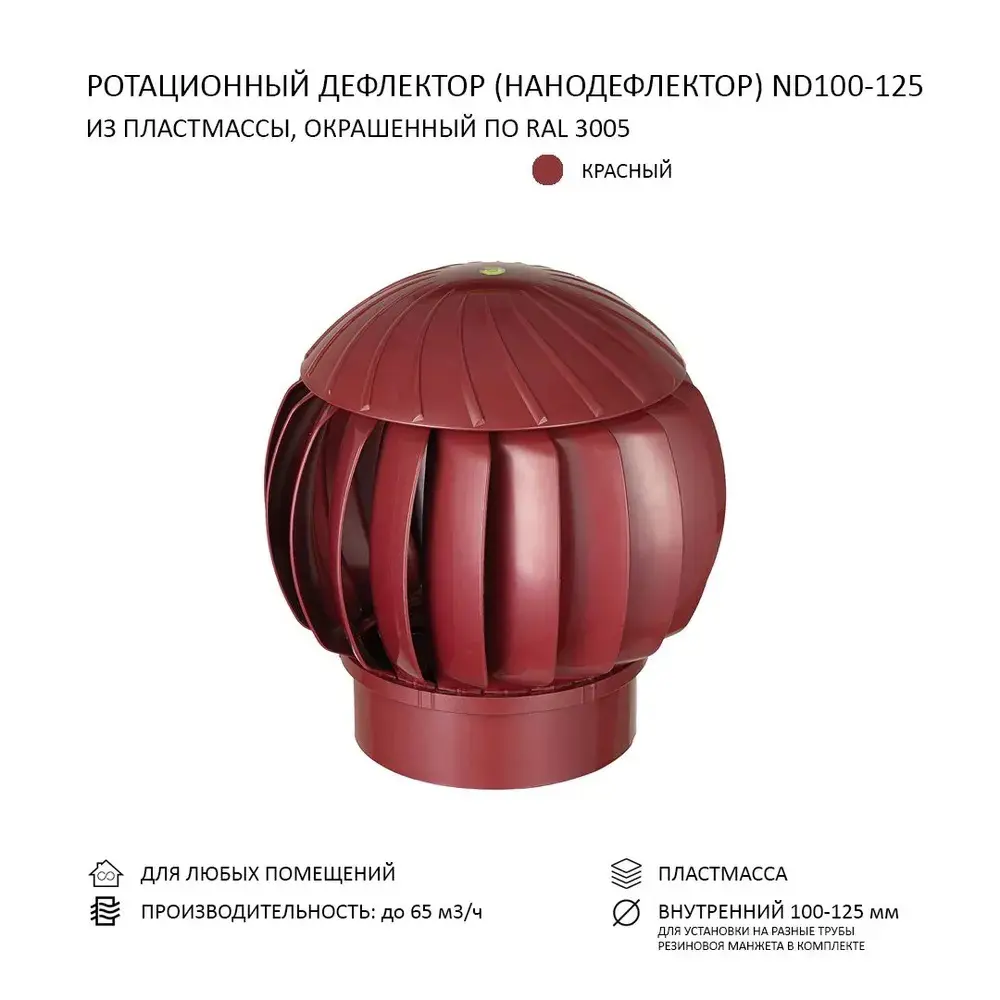 Фото Нанодефлектор ротационный Gervent ND160 D160 мм с переходником 100/125 мм abs-пластик цвет малиновый Фото Нанодефлектор ротационный Gervent ND160 D160 мм с переходником 100/125 мм abs-пластик цвет малиновый