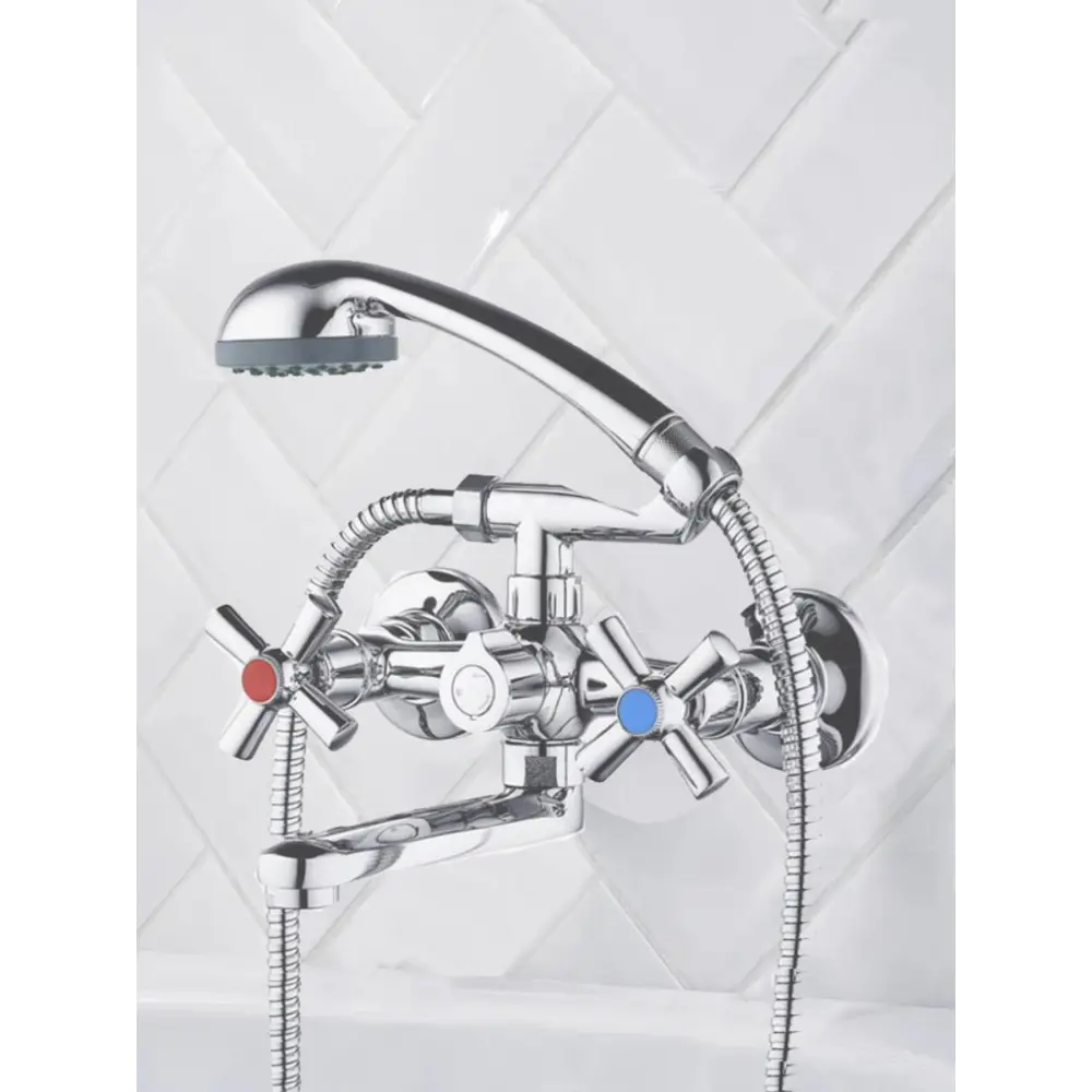 Фото Смеситель для ванны Econoce Ec0420 EC0421 двухвентильный с душевой лейкой цвет хром
