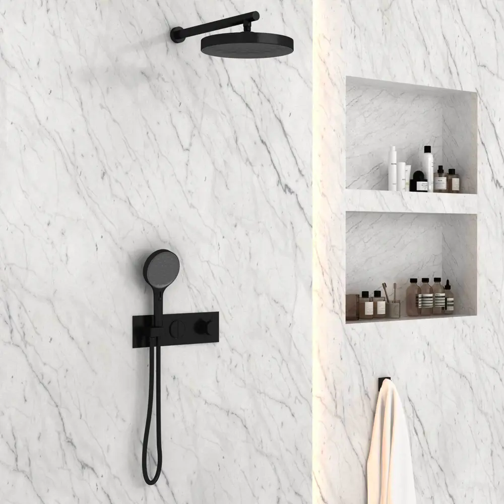 Фото Душевой комплект Vincea VSFW-422TI2MB встраиваемый двухрежимный термостатический черный матовый