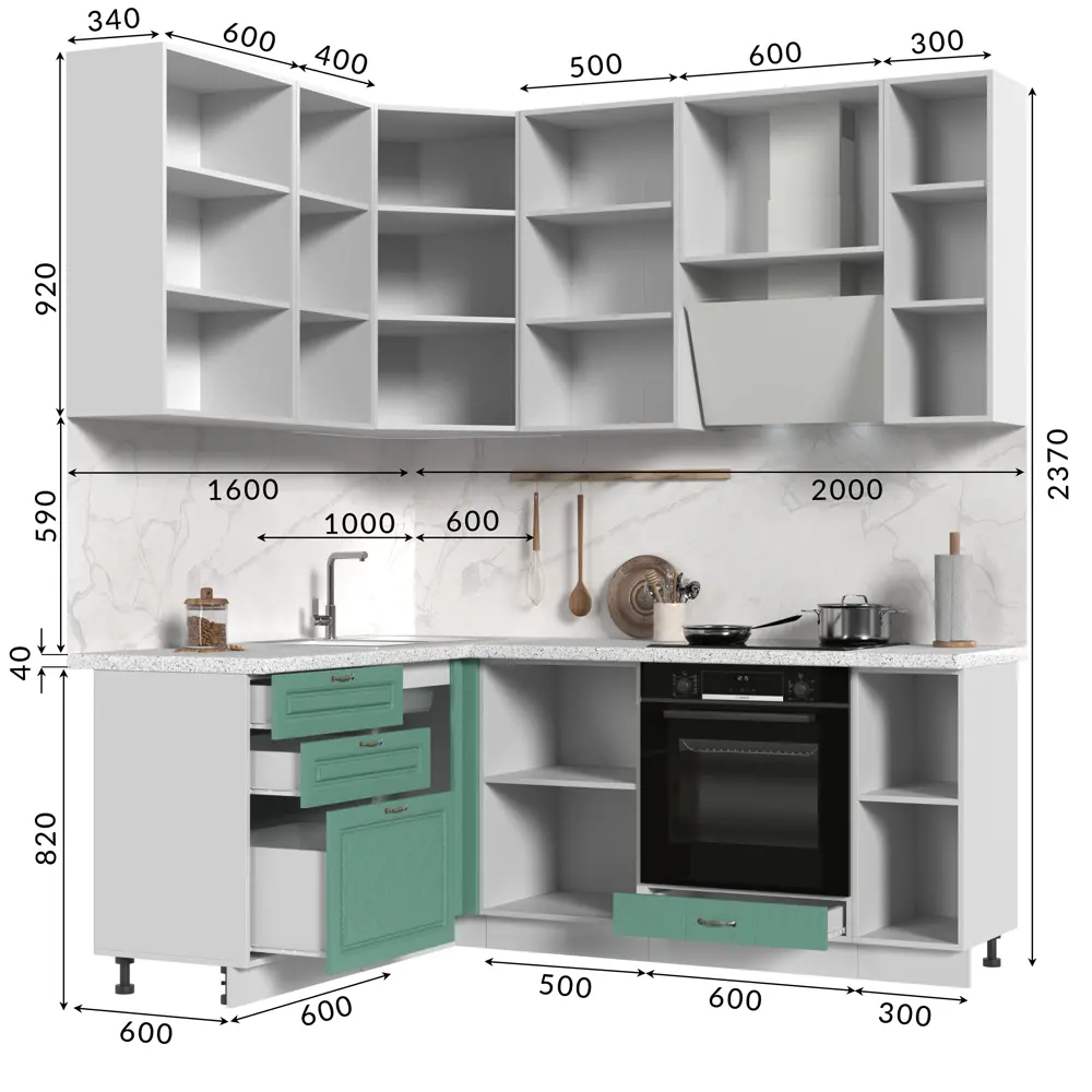 Фото 3 Кухонный гарнитур Стендмебель МоденаКГ160-200в-БДБр 200x237x60 см ЛДСП цвет дуб бирюзовый Фото 3 Кухонный гарнитур Стендмебель МоденаКГ160-200в-БДБр 200x237x60 см ЛДСП цвет дуб бирюзовый