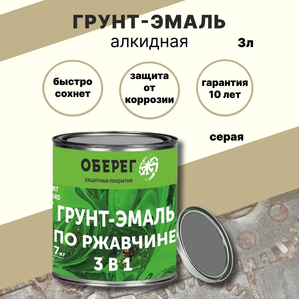 Фото Грунт-эмаль по ржавчине 3 в 1 Paint Guard Оберег 5180307 цвет 2518 глянцевая серая 3 л Фото Грунт-эмаль по ржавчине 3 в 1 Paint Guard Оберег 5180307 цвет 2518 глянцевая серая 3 л