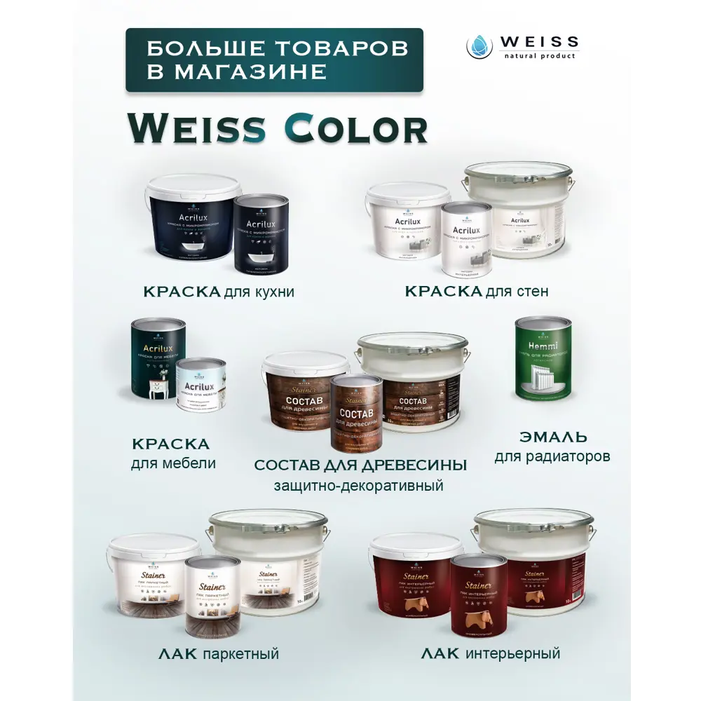 Фото 5 Краска для мебели моющаяся Weiss Acrilux без запаха полуматовая цвет RAL 7037 1.1 л