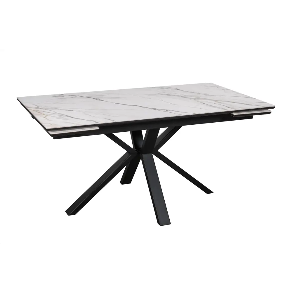 Фото Обеденный стол прямоугольный Терминал Parma 160-220x75x160 см керамика цвет бело-золотистый мрамор Фото Обеденный стол прямоугольный Терминал Parma 160-220x75x160 см керамика цвет бело-золотистый мрамор