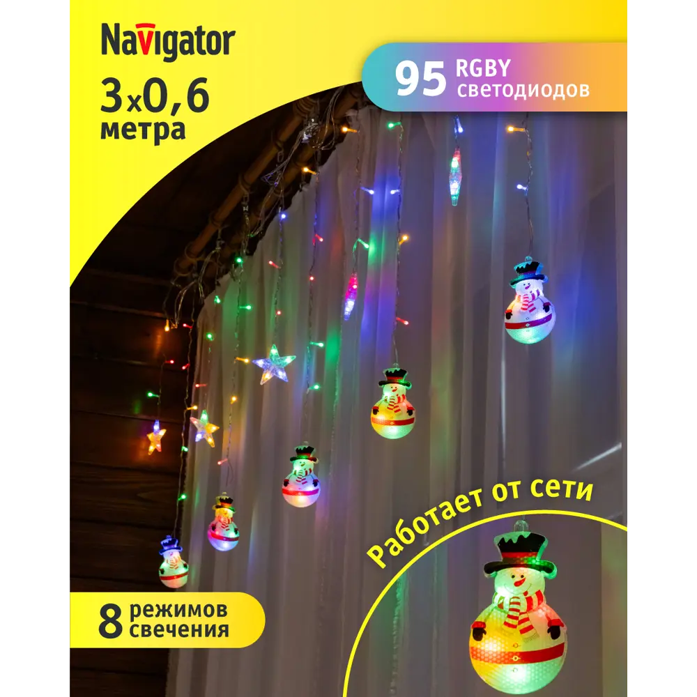 Фото 2 Электрогирлянда комнатная Navigator 95026 бахрома 150x150 м 95 ламп прозрачный 8 режимов работы Фото 2 Электрогирлянда комнатная Navigator 95026 бахрома 150x150 м 95 ламп прозрачный 8 режимов работы
